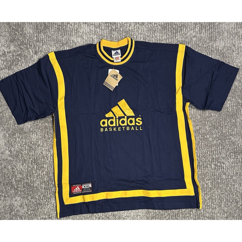 Adidas Basketball Teamwear Shooting Shirt XXL Navy Yellow Y2K Warm Up Tee NWT